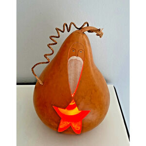 Vintage Meadowbrooke Gourds 9.25"H Light Up Yellow Santa, Plug-In